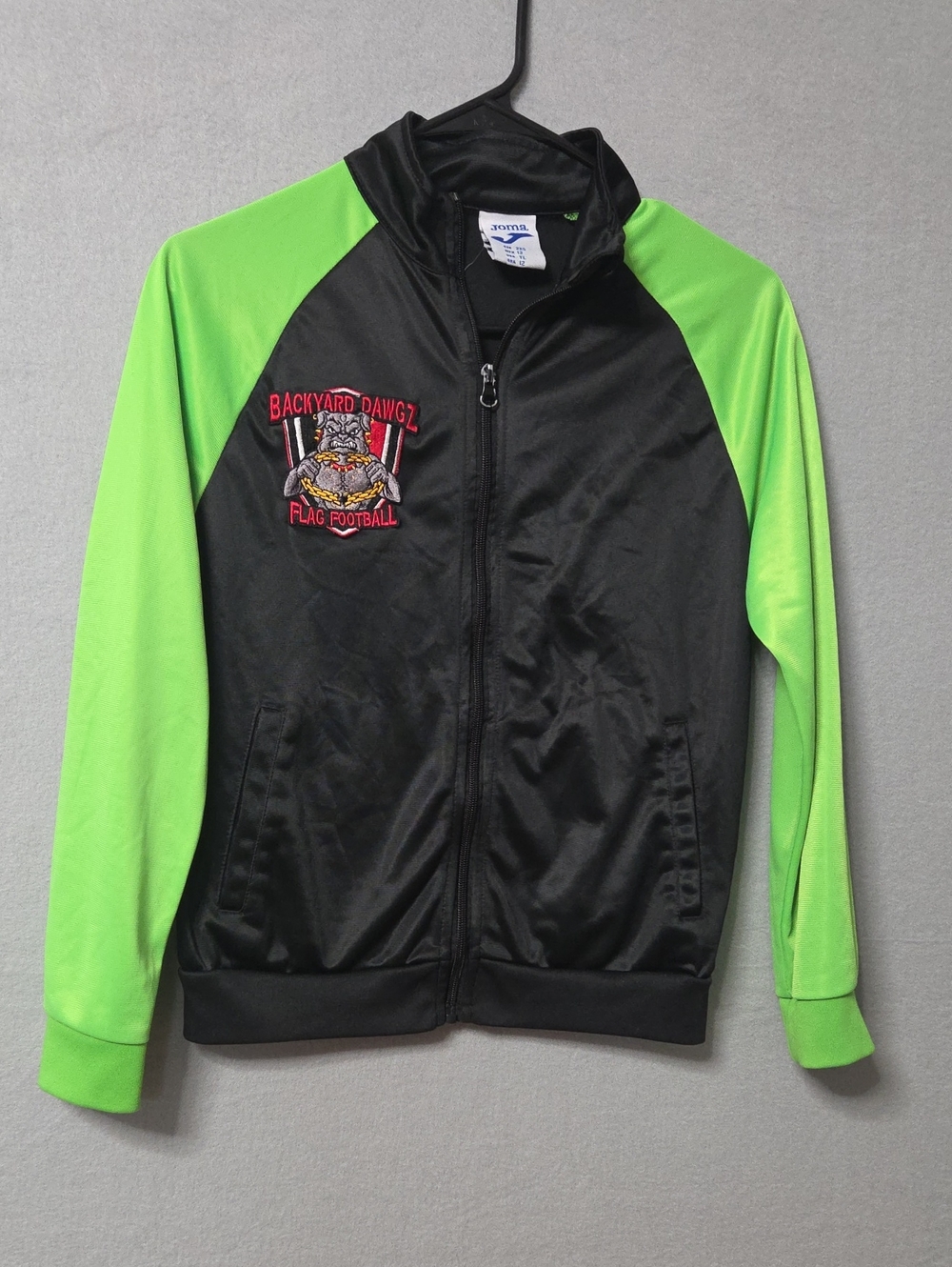 Boys Joma Backyard Dawgz Flag Football Jacket Size 12 Black Green